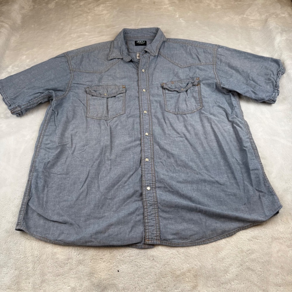 Key EST 1908 Western Style Shirt Mens 2XL Chambray Short Sleeve Pearl Snap